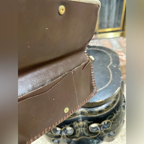 Vintage Tooled Leather Wallet Genuine Calf Kiss Lock Brown 7.5x3.75 - Picture 6 of 11